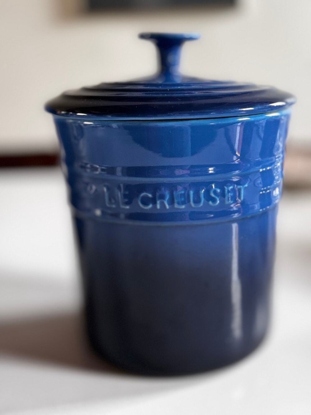 Le Creuset Lapis Blue Stoneware Small Canister 2 QT Jar Matching Ceramic Lid